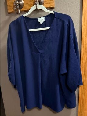 Deep Navy V-Neck Dolman Blouse